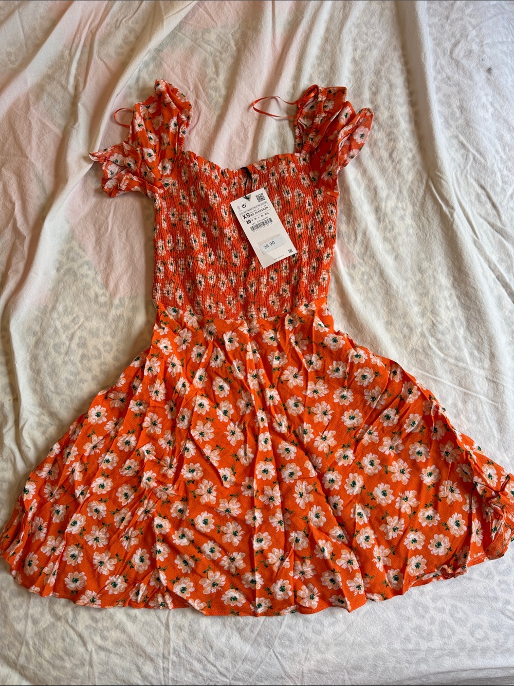 Zara Orange Floral Smocked Mini Dress